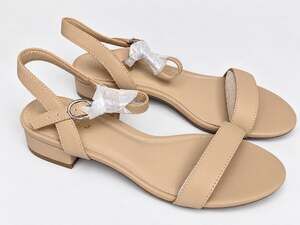 Aalibu Nude Beige Low Block Heel Sandals Size 7.5 Adjustable Ankle Strap NEW
